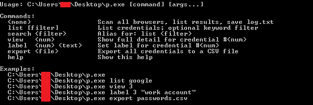 EKZ Infostealer command line usage and capabilities