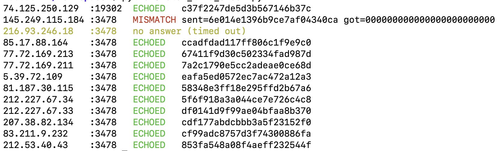 Kết quả kiểm tra máy chủ STUN trong phân tích botnet ClingSTUN