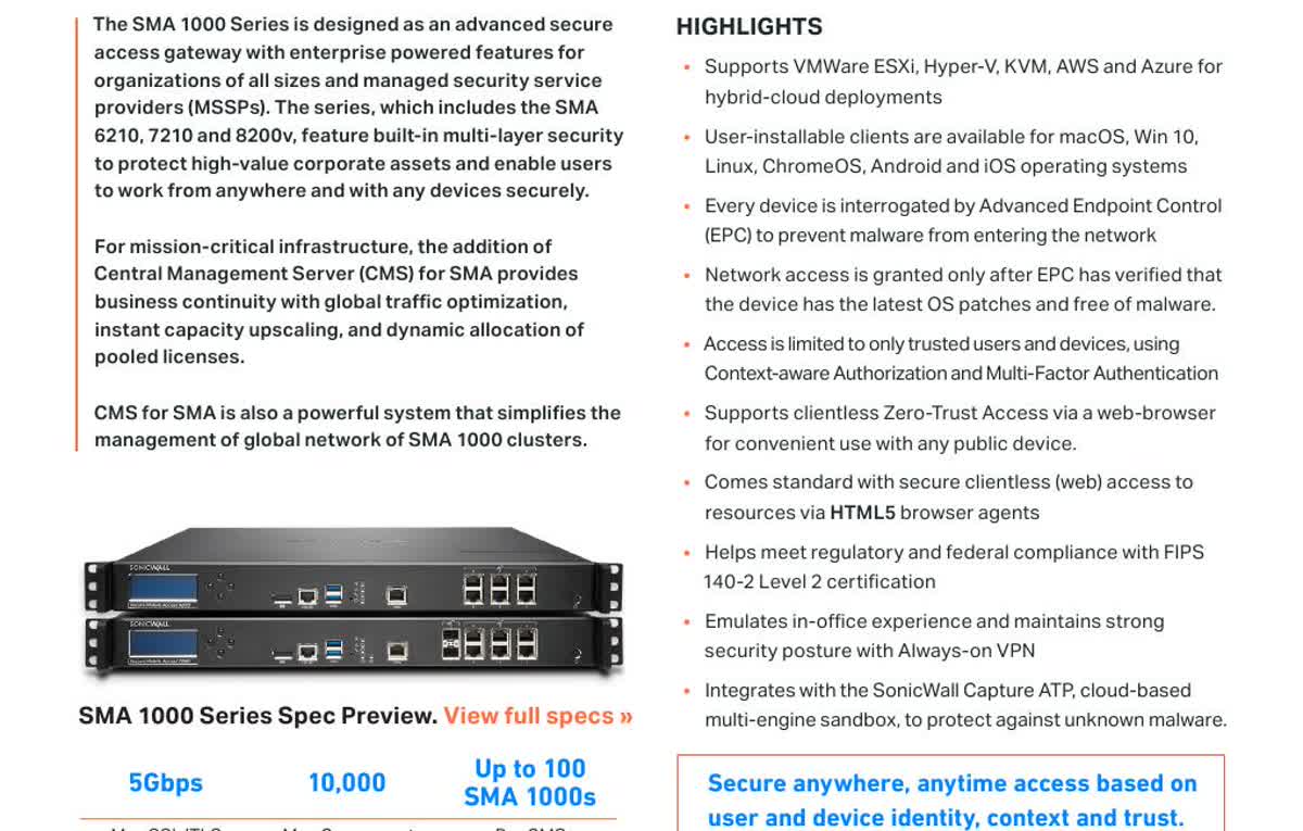 SonicWall SMA 1000 appliance and product information